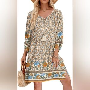 Halife Women's Bohemian Tassel Tie Neck Dress